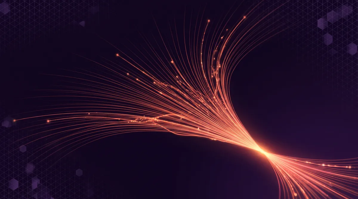 Converging streams of light forming an orchestrated marketing funnel narrowing to one bright point