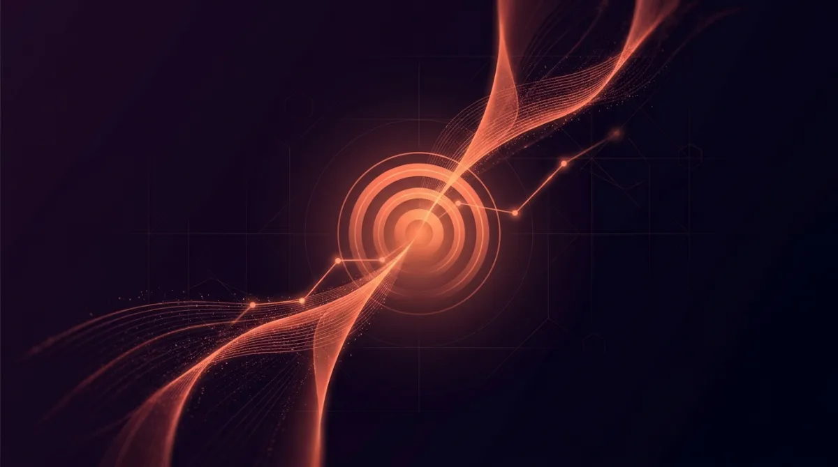 Abstract flame-lit target and funnel motif for AI-Enhanced Marketing